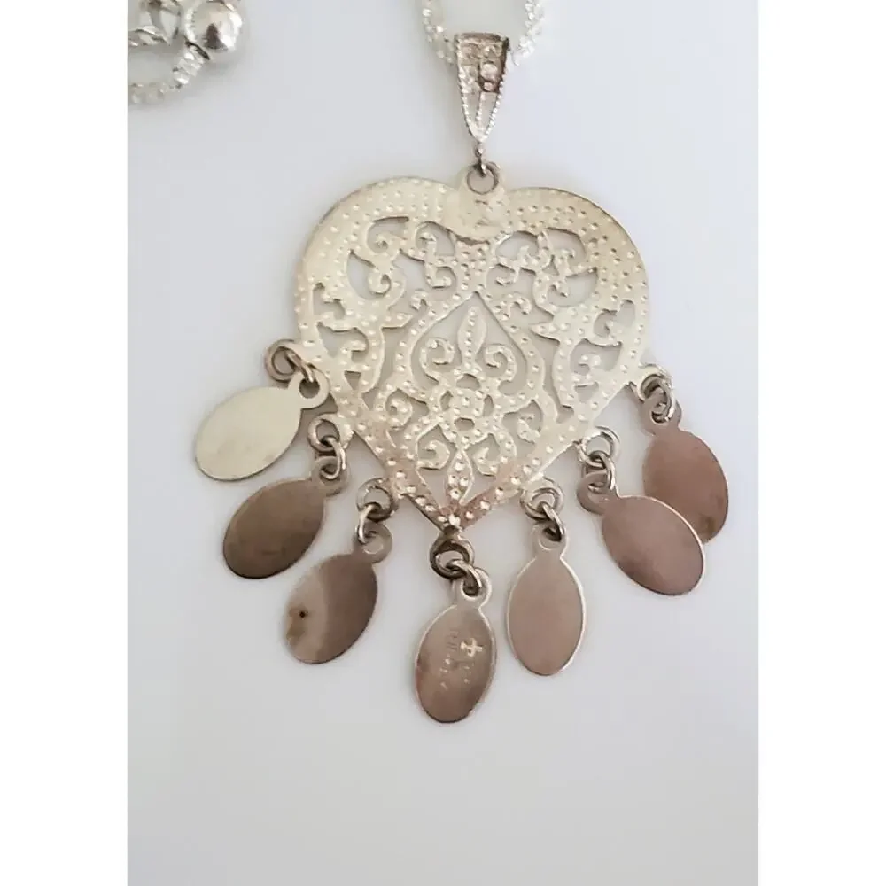 Vintage Diamond Etched Sterling Silver Heart Necklace